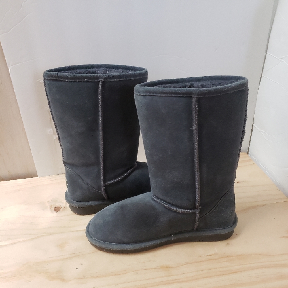 BearPaw Boots Youth Size 4 Emma Gray Winter Snow Mid Calf Faux Fur